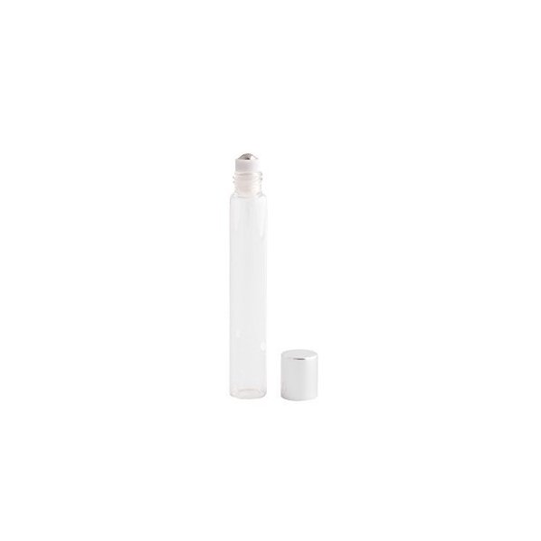 12pc Slim Roll-On (1/3 oz) 10ml Clear Glass with Stainless Steel Roller and Silver Cap