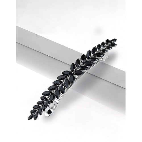 Sparkly Crystal Flower Leaf Hair Barrette Hair Clips Hair Pins for Women Bridal Wedding Prom Party Hair Accessaries (Black)