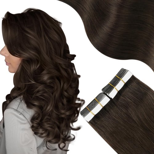 Moresoo Tape in Human Hair Extensions Brown Hair Extensions Tape in Dark Brown Tape in Hair Extensions Human Hair Seamless Tape in Extensions Real Hair 18 Inch #4 20pcs 50g