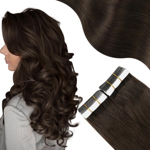 Moresoo Tape in Human Hair Extensions Brown Hair Extensions Tape in Dark Brown Tape in Hair Extensions Human Hair Seamless Tape in Extensions Real Hair 18 Inch #4 20pcs 50g