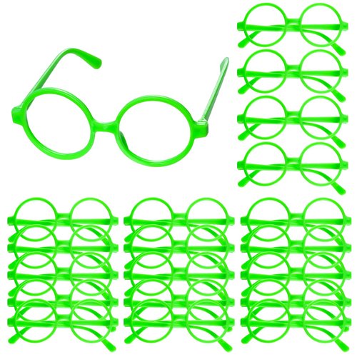 obmwang 20 Pack Green Round Glasses Frame No Lenses Wizard Glasses for Birthday Halloween Costume...