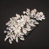 Teyglen Silver Leaf Headpiece Flower Wedding Hair Comb Bridal Rhinestone Pearl Side Comb Handmade Hair Piece Flower Hair Accessories for Women Girls (Silver)