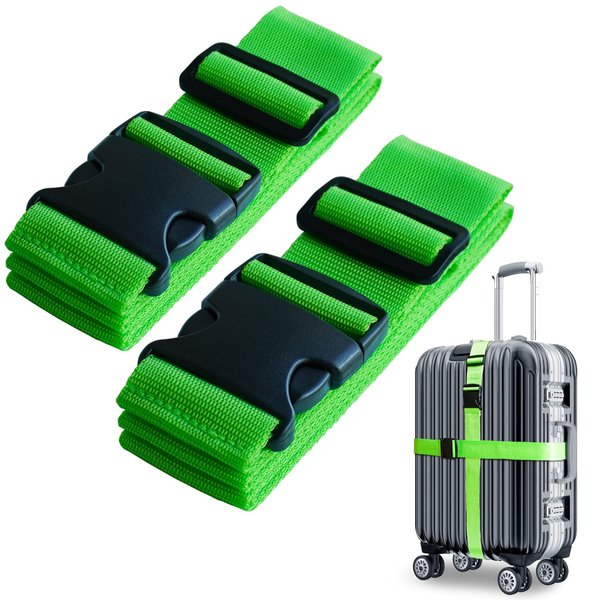 2 PCS Luggage Strap 78" x 2" Suitcase Belts Wide Adjustable Packing Straps Travel Accessories, Green