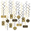 Beistle 24 Piece Roaring 20 Swirls 1920’s Theme Party Decorations Dangling Whirls, 17"-32", Black/Gold