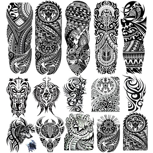 Kotbs 15 Sheets Tribal Totem Tempoary Tattoo Sleeves for Men Women - 5 Full Arm Tattoo Sleeves & 10 Half Arm Tattoo Stickers- Realistic Temporary Tattoos for Halloween, Cosplay, and Parties