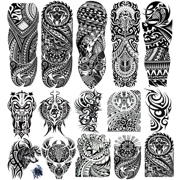 Kotbs 15 Sheets Tribal Totem Tempoary Tattoo Sleeves for Men Women - 5 Full Arm Tattoo Sleeves & 10 Half Arm Tattoo Stickers- Realistic Temporary Tattoos for Halloween, Cosplay, and Parties