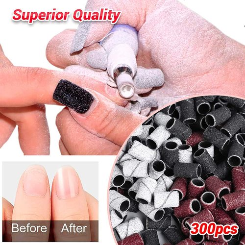 MelodySusie 300 Pcs Professional Sanding Bands with Mandrel for Nail Drill, 80 Coarse, 120 Medium, 180 Fine Grit EFile Sand Piece Nail Drill Bits Set for Acrylic Nails Manicures and Pedicures