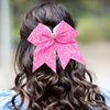 Breast Cancer Awareness Cheer Bows Pink Ribbon Rhinestones Cheerleaders Hair Bow Tie with Elastic Bands Ponytail Holder Hair Accessories for Women Girls