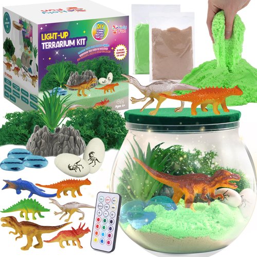 HOLYFUN Dinosaur Sand Arts and Crafts Night Light, Dinosaur Terrarium Kit for Kids