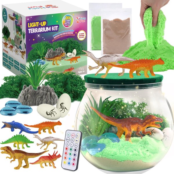 HOLYFUN Dinosaur Sand Arts and Crafts Night Light, Dinosaur Terrarium Kit for Kids