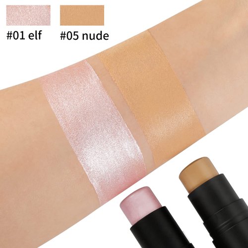 Contour Highlighter Makeup Stick, DE’LANCI 2 PCS Cream Contour Highlighter Sticks with Brush, New Updated Moisturize Highlighter and Concealer Stick, Face Contour Concealer Makeup For Light Fair Skin