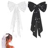 2 PACK Bachelorette Veil Hair Clip Bow for Bachelorette Party Pearl Mrs Hair Bow