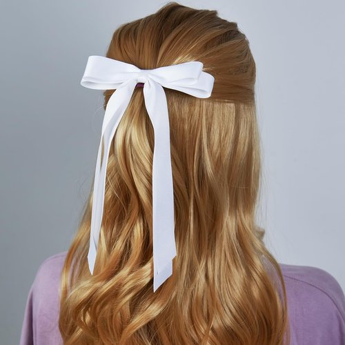 JGQUR Hair Ribbons for Women Long Tail Hair Bow Clips,Coffee Camel Beige White Ribbon for Women's Hair,Barrettes Hair Accessories for Woman Girls Pack of 4