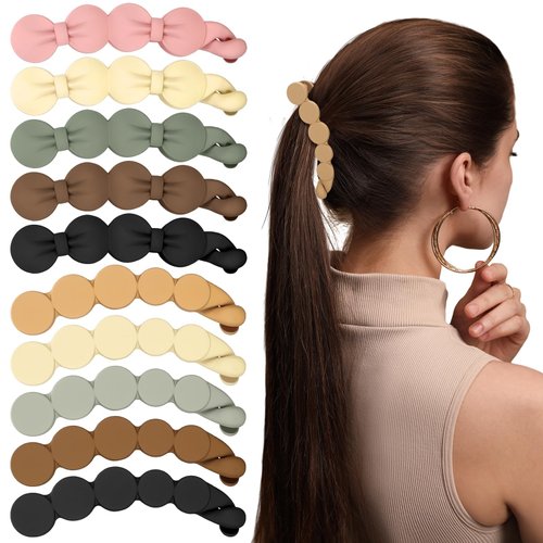Ceenna 10 Pcs Bow Oval Banana Clips Christmas Hair Matte Vintage Banana Hair Clips Flower Banana Hair Holder Medium Banana Strong Hold Ponytail Clip for Women Girls long Thick Curly(Oval)