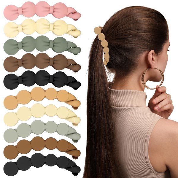 Ceenna 10 Pcs Bow Oval Banana Clips Christmas Hair Matte Vintage Banana Hair Clips Flower Banana Hair Holder Medium Banana Strong Hold Ponytail Clip for Women Girls long Thick Curly(Oval)
