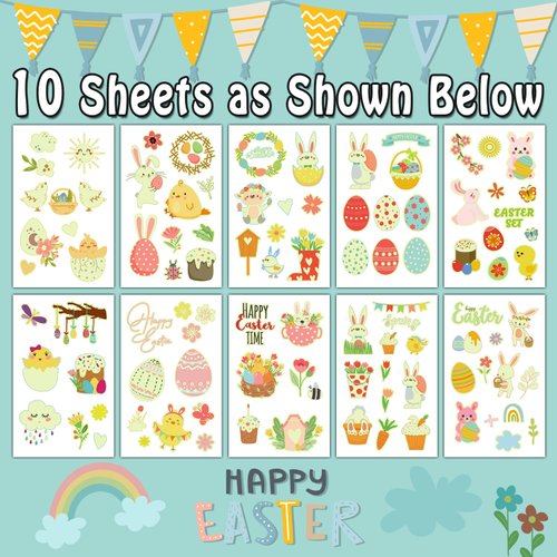Partywind Glow Easter Temporary Tattoos for Kids, 100 Styles Luminous Easter Fake Tattoo Stickers with Easter Eggs/Rabbits/Chicks, Easter Party Supplies Goodie Bags Stuffers for Basket