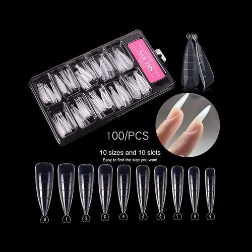 Desdemona 100 Pcs Poly Extension Gel Dual Nail Form - Builder Gel Stiletto Nail Molds False Nail Tips for Gel Manicure Nail Art Design Salon DIY at Home (Stiletto Dual Forms Set)