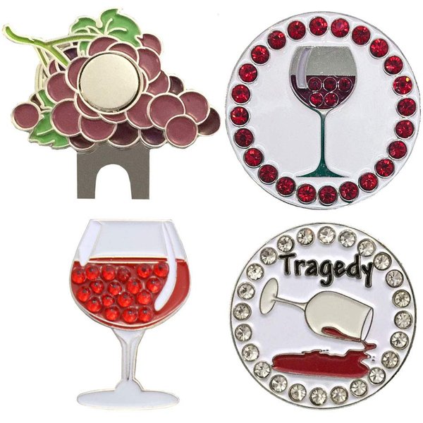 Giggle Golf Bling Wine Not Golf Ball Marker Pack | Includes 2 Red Wine and 1 Tragedy Bling Ball Marker | Cute Wine Golf Accessories For Women