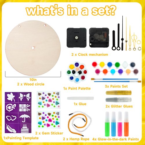 AluAbi 2 Pack DIY Clock Kit - Make Your Own Clock, Wooden Painting Kit DIY Arts & Crafts Activity Christmas Birthday Gift for Kids Girls Age 6 7 8 9 10 Year Old