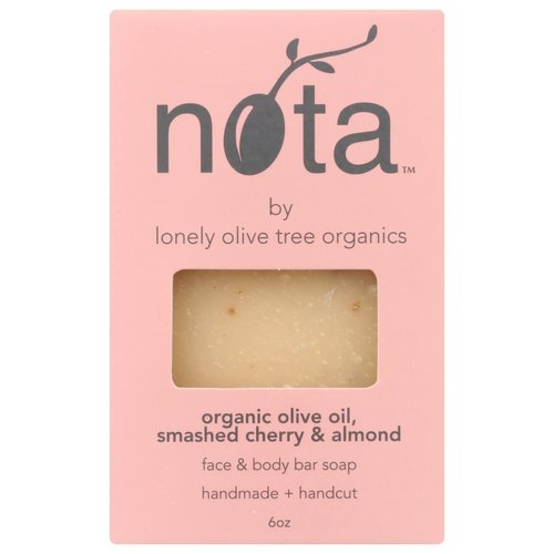 Nota Face & Body Bar Soap, Organic Olive Oil, Smashed Cherry & Almond, 6 Ounce (Pack of 1)