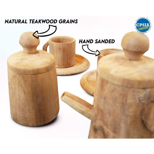 Wooden Tea Set for Kids – Tea Party Set for Toddlers – Kitchen Tableware Play Set – Perfect Kids Garden Tool Kits – Pretend Play Wooden Sets – Play Room Gifts