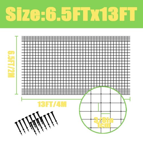 Poyee Pond Netting for Leaves 6.5 x 13 Feet - Pool Leaf Cover Net with Small Fine Mesh - Protecting Koi Fish from Birds, Cats - Stakes Included.