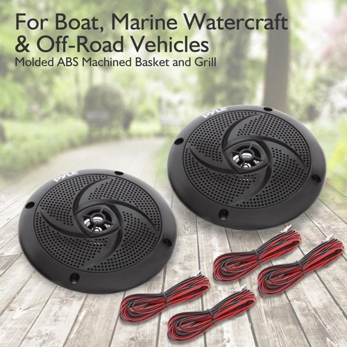 Pyle Waterproof Rated Marine Speakers - 4'' 2 Way Off-Road Vehicles & Weather Resistant Outdoor Audio Stereo Sound System w/ LED Lights, 100W Power, & Low Profile Slim Style, Pair, Black-PLMRS43BL