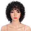 Rebecca Fashion 8" Highlight Brown Wigs for Black Women Human Hair, Short Curly Wigs with Bangs, 10A Brazilian Virgin 150% Density, Wear and Go Glueless Wigs (Black Mixed Brown)