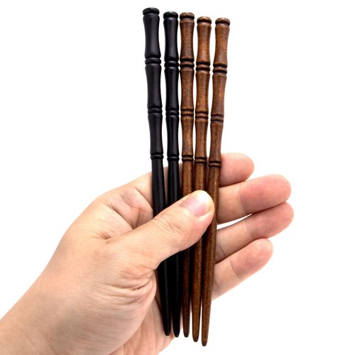 Isslly 10PCS Wooden Hair Sticks for Women, Retro Wooden Hairpins, Vintage Elegant Hair Chopsticks, Bamboo Shape Hair Pins for Long Hair -Black, Khaki