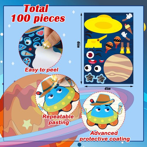 100 Pcs Outer Space Make a Face Stickers Sheets Make Your Own Astronaut Stickers Space Stickers Solar System Stickers Space Themed Party Favors for DIY Space Themed Birthday Party Favors Craft Kit
