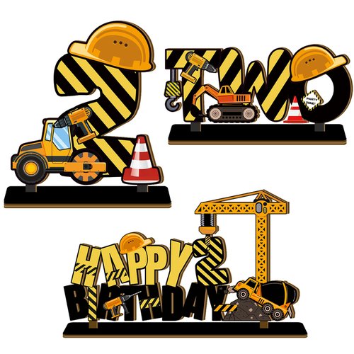 ZCPTZ Construction Birthday Party Supplies - 3 Pcs Wooden Table Centerpiece for Boys, Two Years O...
