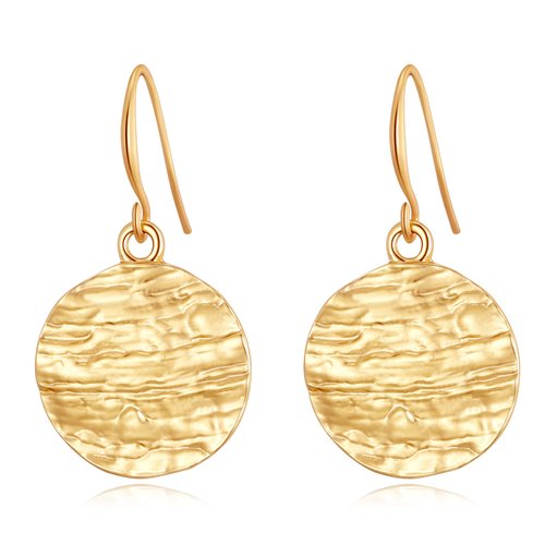 YKKZART Dangle Earrings for Women 14k Gold Plated Disc Dangle Earrings Hammered Coin Drop Earrings for Her Gift