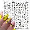 8 Sheets 3D Heart Nail Art Stickers Hearts Nail Decals Self-Adhesive Black White Heart Love Nail Stickers for Women Girls Kids Acrylic Nails Heart Nail Decor DIY Valentines Nail Decorations