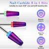 3 Pieces Nail Carbide 5 in 1 Bit, Nail Drill Bits Set-2 Way Rotate Use for both Left to Right Handed, 3/32 Inch Shank Size Drill Machine for Fast Remove Acrylic or Hard Gel (Purple)