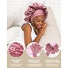 Satin Bonnet for Women Silk Bonnets for Sleeping Curly Hair Bonnet with Elastic Tie Band Reversible Double Layer Sleep Cap Hair Wrap (Double-Layer Reversible Satin Bonnet - Bean Paste + Pink)