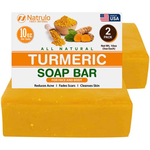 Turmeric Soap Bar for Face & Body – Natural Turmeric Skin Brightening Soap for Dark Spots, Intimate Areas, Underarms – Turmeric Face Wash Reduces Acne, Fades Scars & Cleanses Skin – 5oz Turmeric Bars