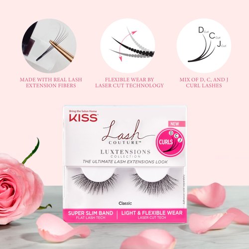 KISS Lash Couture Luxtension, False Eyelashes, Lash Extension Kit, 12 mm, Includes 40 Wisps, Tweezers, Spoolie, Semi-Permanent Lash Adhesive And Remover, Easy to Apply, Reusable