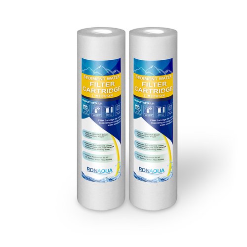 Sediment Water Filter Cartridge by Ronaqua 10"x 2.5", Four Layers of Filtration, Removes Sand, Dirt, Silt, Rust, made from Polypropylene (2 Pack, 1 Micron)