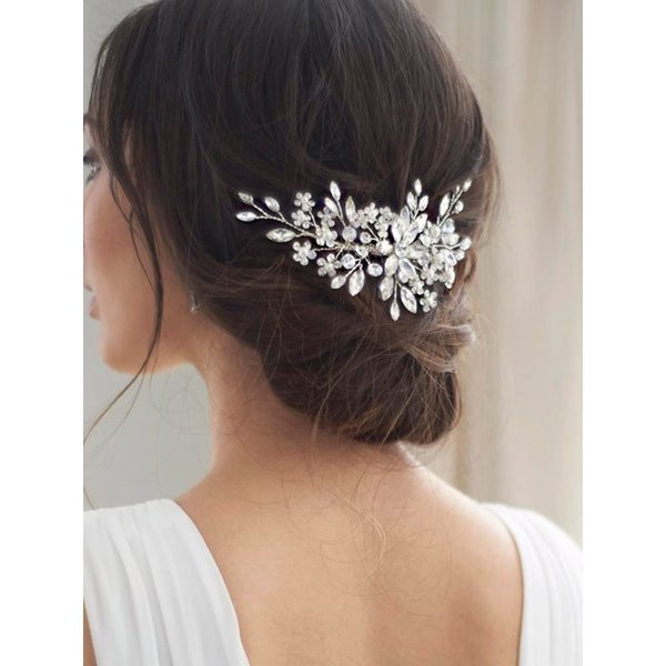 Jakawin Rhinestone Bride Wedding Hair Piece Crystal Hair Comb Flower Headpiece Bridal Hair Accessories for Women HC134
