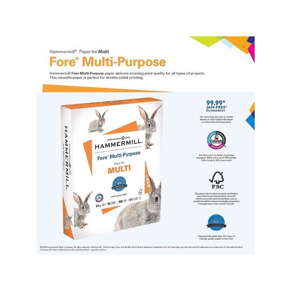 Hammermill 102848 Fore MP Multipurpose Paper, 96 Bright, 24lb, 11 x 17, White, 500 Sheets (HAM102848)