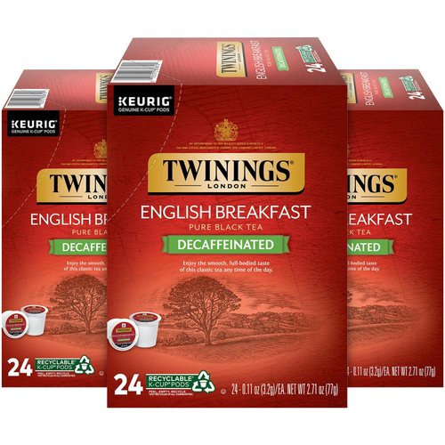 Twinings English Breakfast Tea K-Cups, Decaffeinated Black Tea - Lively and Refreshing Decaf Tea K-Cups for Keurig, 24 Count (Pack of 3)