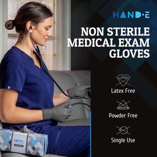 Hand-E Touch Grey Disposable Nitrile Gloves Medium 50 Count, Powder and Latex Free Medical Gloves, Exam Surgical Gloves, Food Safe Cooking Gloves - Textured Fingertips
