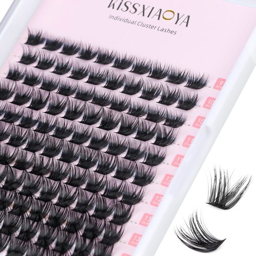 KISSXIAOYA Cluster Lashes Extensions, 120Pcs Individual Cluster Lashes D Curl 9-15mm, Wide Stem Cluster Eyelashes Soft Natural False Eyelashes Cluster DIY Eyelash Extension At Home (120pcs, 9-15mm)
