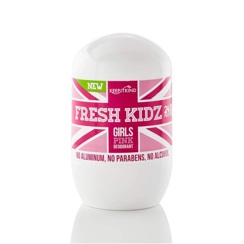 Fresh Kidz Roll On Deodorant for Kids and Teens - Baking Soda and Aluminum-free 24 Hour Protection for Sensitive Skin - Girls "Pink" 1.86 fl.oz.