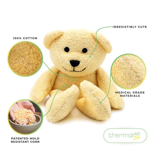 Thermal-Aid Zoo Animals - Honey The Yellow Bear - Heatable Therapeutic Stuffed Animals for Kids - Hot & Cold Therapy - Ice Pack & Heating Pack