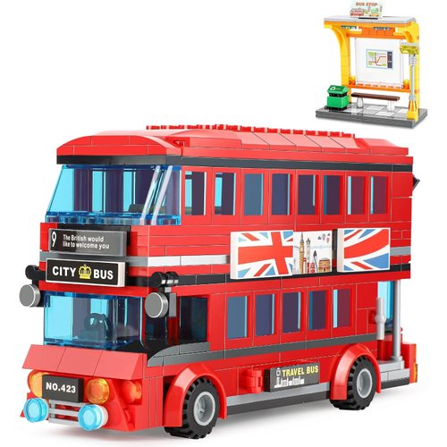 City London Bus Building Blocks, Compatible with Lego, Double Deckers London Bus and Bus Station Building Kits, 458PCS Bricks