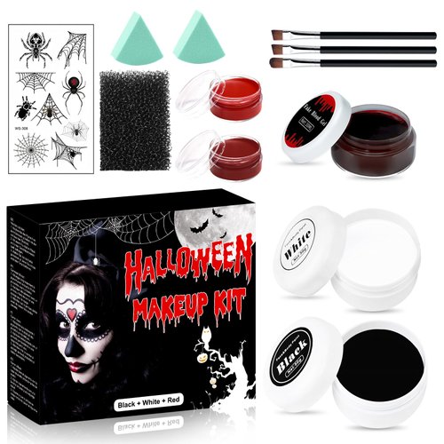 Ganbaro® Face Painting for Halloween Face Makeup Kit with Tools Oil Based Black White Red Body Painting Liquid Fake Blood Paste Painting Cosmetic Bag for Halloween, Art Cosplay, Dress Up Party