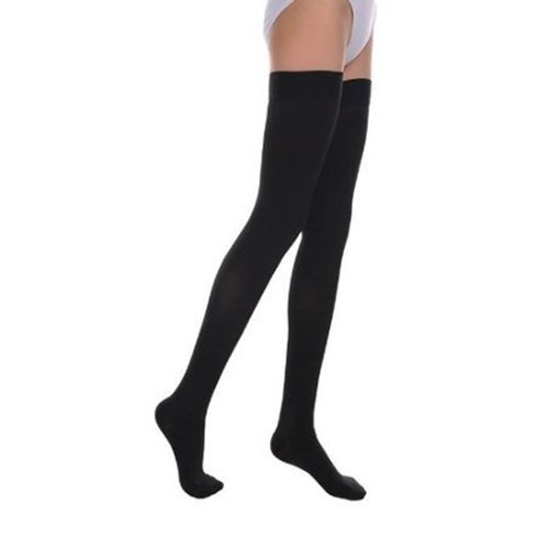 Thigh High Compression Stockings 20-30 mmHg Firm Support, Stay-Up Lace Top, Silicone Band, Profssional Grade Graduated Compression (Medium, Black)