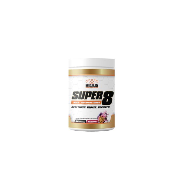 MUSCLEOLOGY Super 8 High Performance BCAA, Electrolyte & Glutamine Blend Formula - Post-Workout Recovery and Muscle Building Supplement, 30 Serving (Maracuya)
