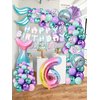 Fressdai Sea-Maid Birthday Decorations Balloon Arch Kit - Pink Purple Green Foil Balloons plus Happy Birthday Banner Little Sea-Maid Party Supplies for Girl(6 years old)